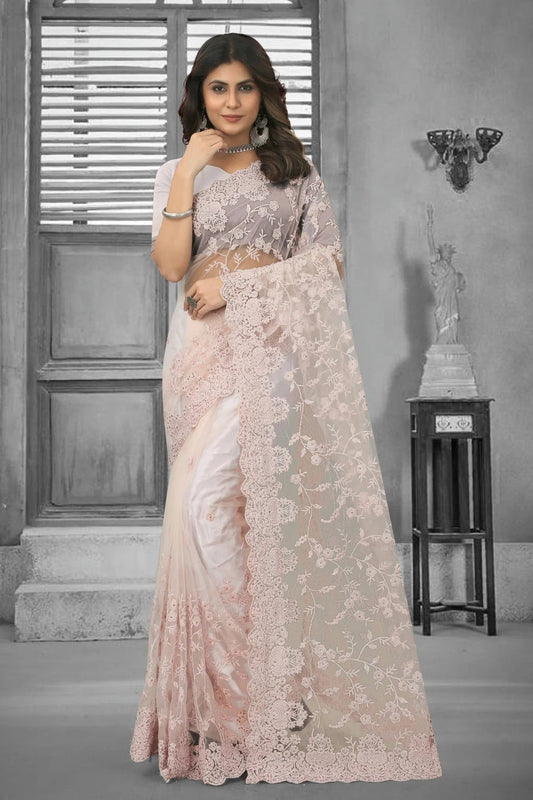 Dusty Peach Colour Net Saree SD1090842