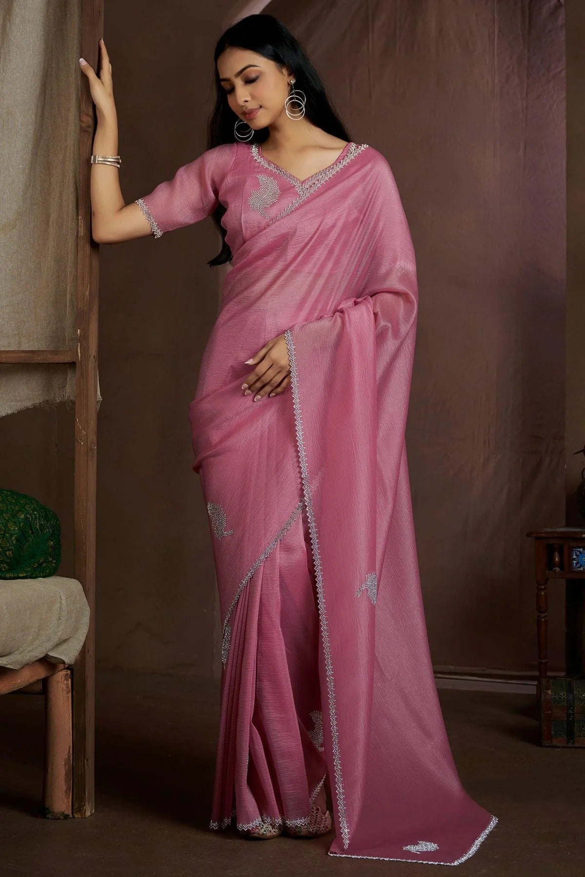 Dusty Pink Colour Crush Silk Designer Saree SD1121918