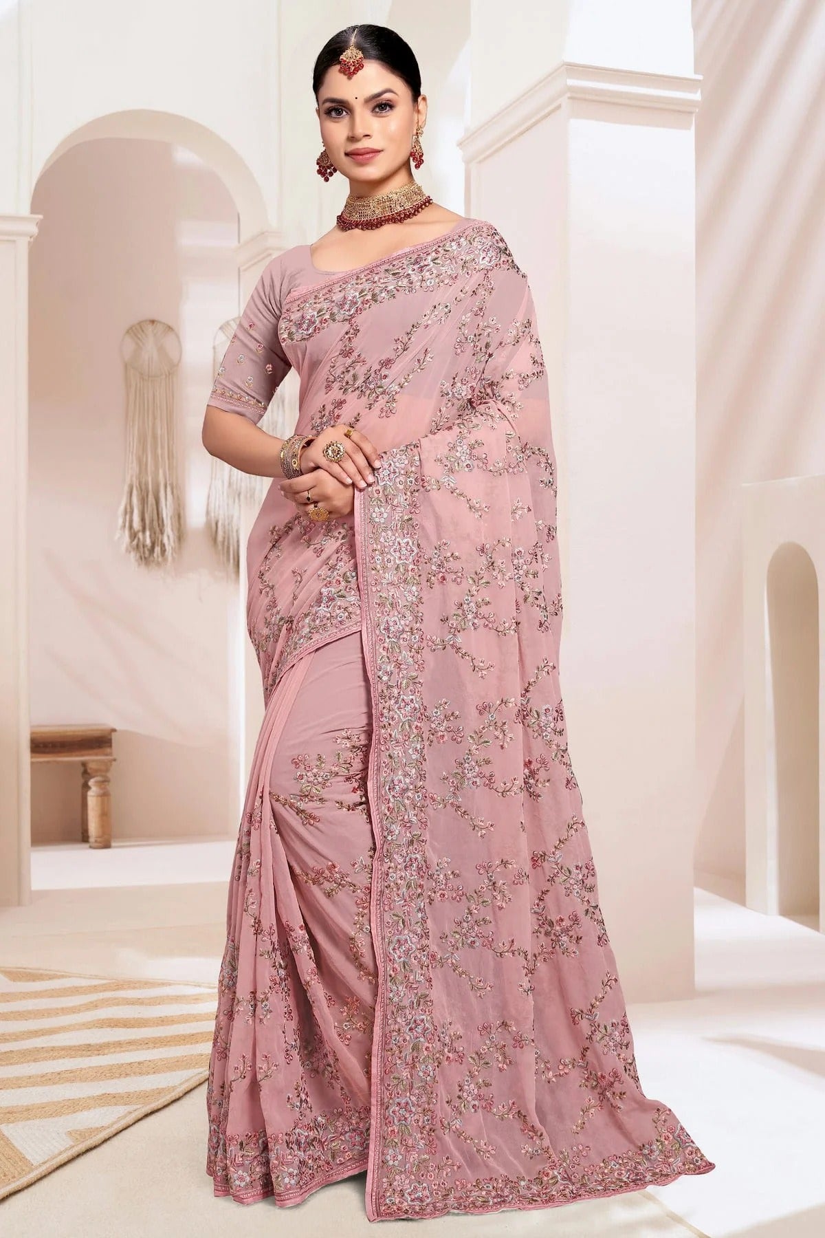 Dusty Pink Colour Georgette Designer Saree SD1091185