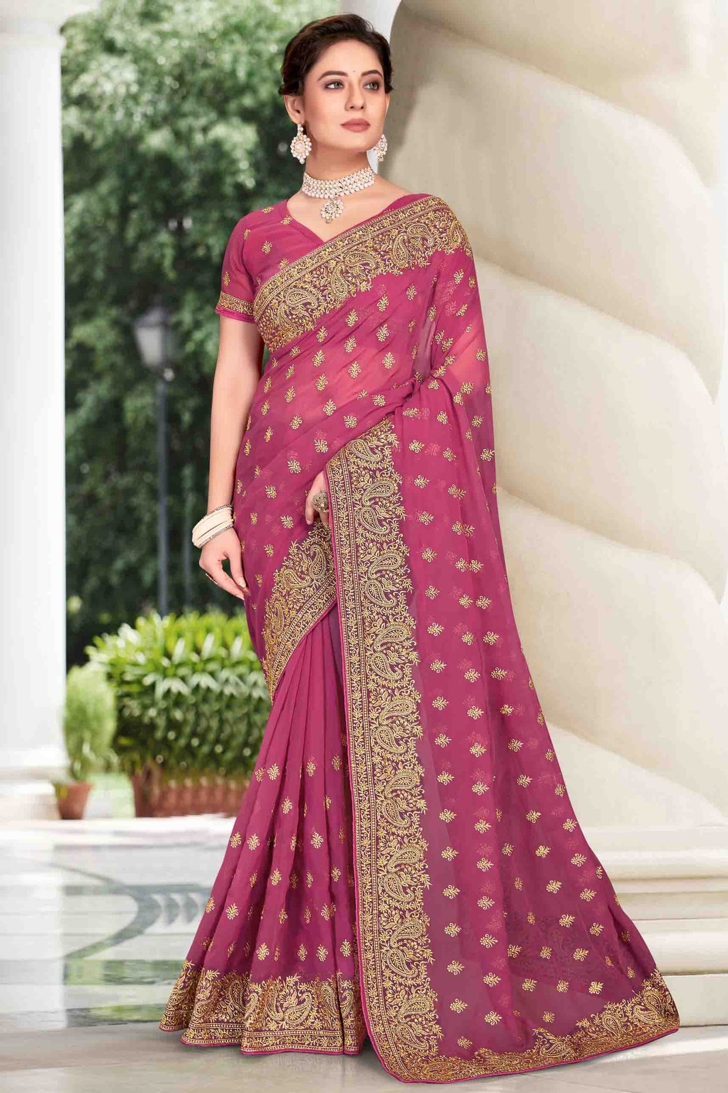 Dusty Pink Colour Georgette Designer Saree SD1121131