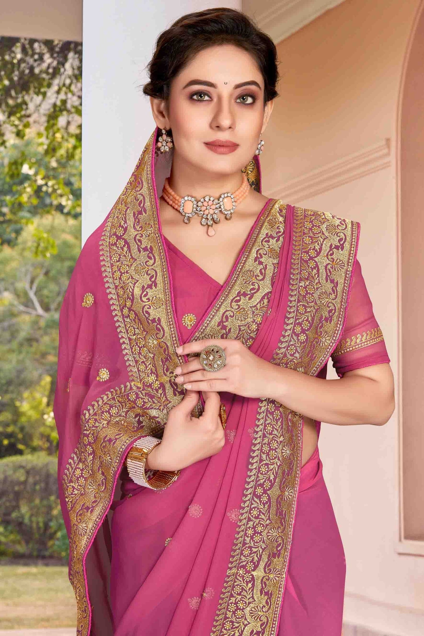 Dusty Pink Colour Georgette Designer Saree SD1121141 A