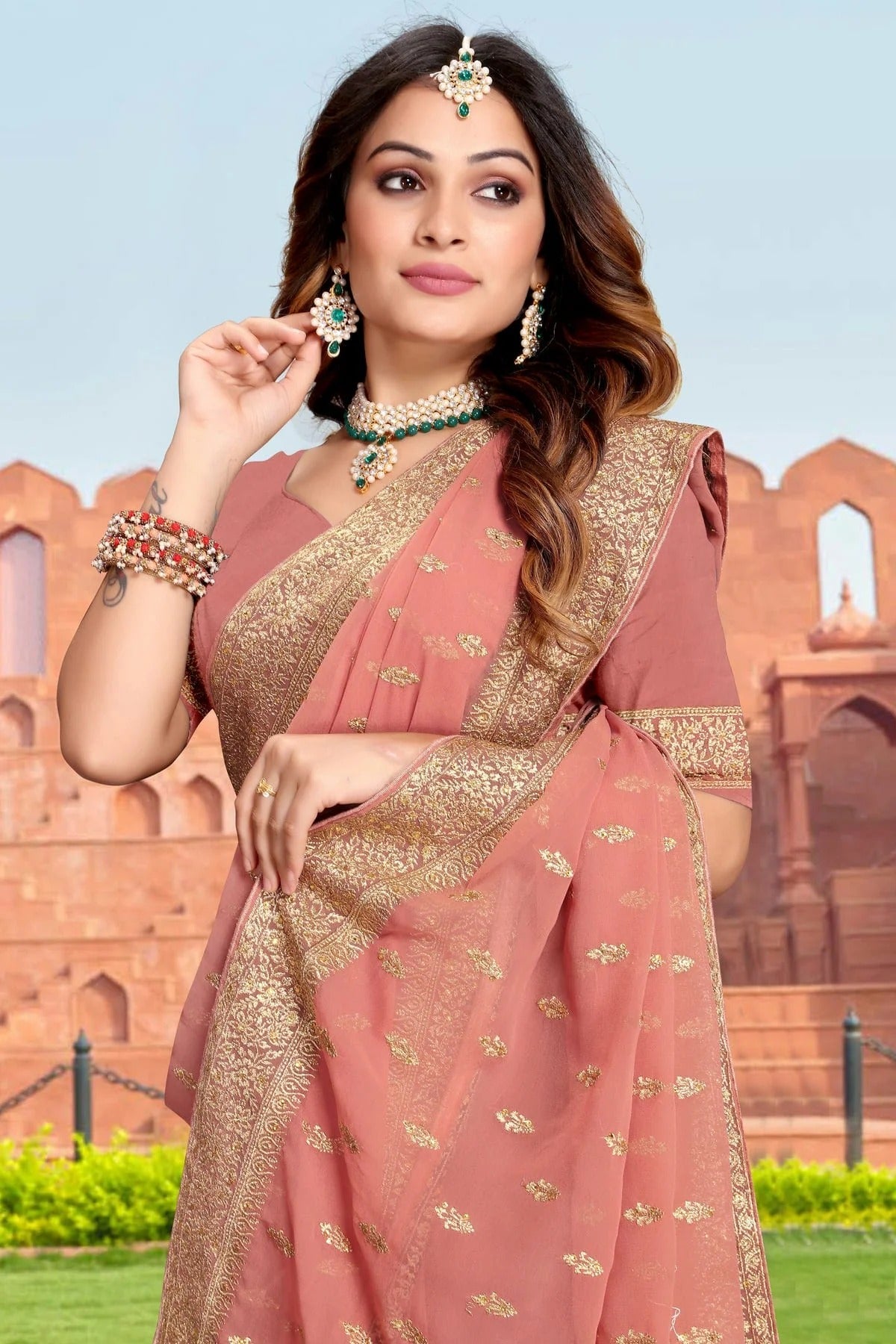 Dusty Pink Colour Georgette Saree SD1090866 A