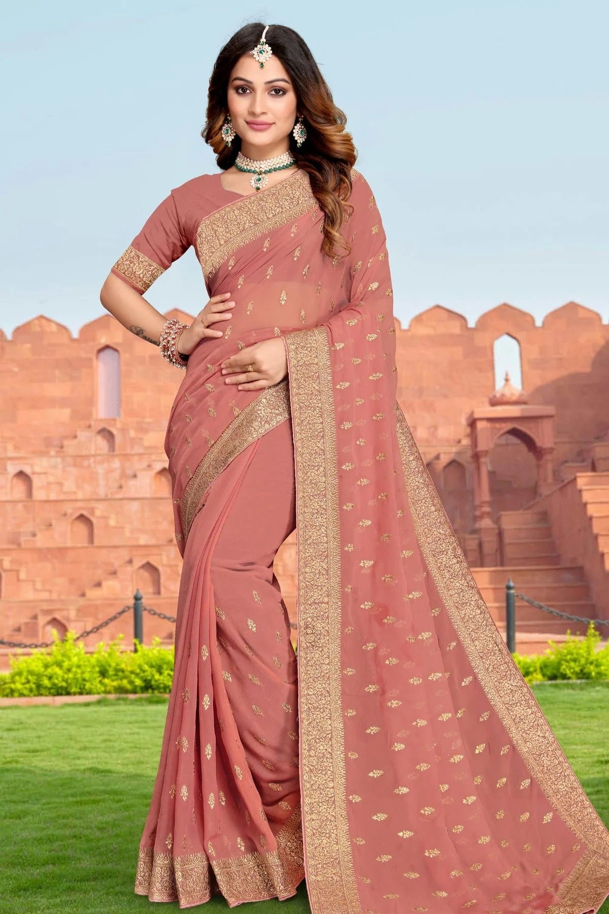 Dusty Pink Colour Georgette Saree SD1090866