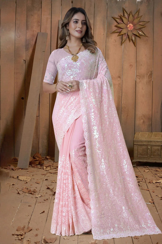 Dusty Pink Colour Georgette Saree SD1090887