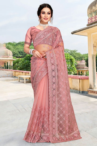 Dusty Pink Colour Net Saree SD1090747