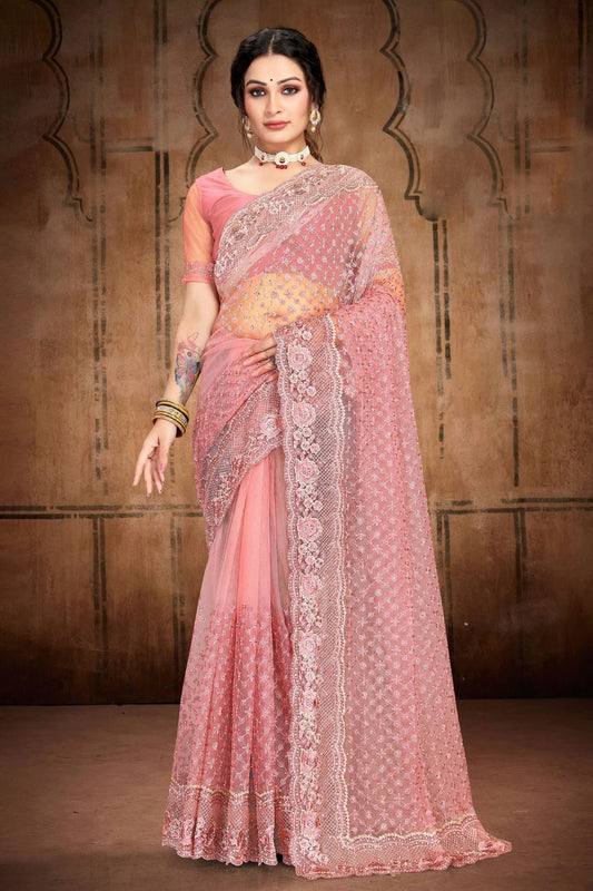 Dusty Pink Colour Net Saree SD1090754