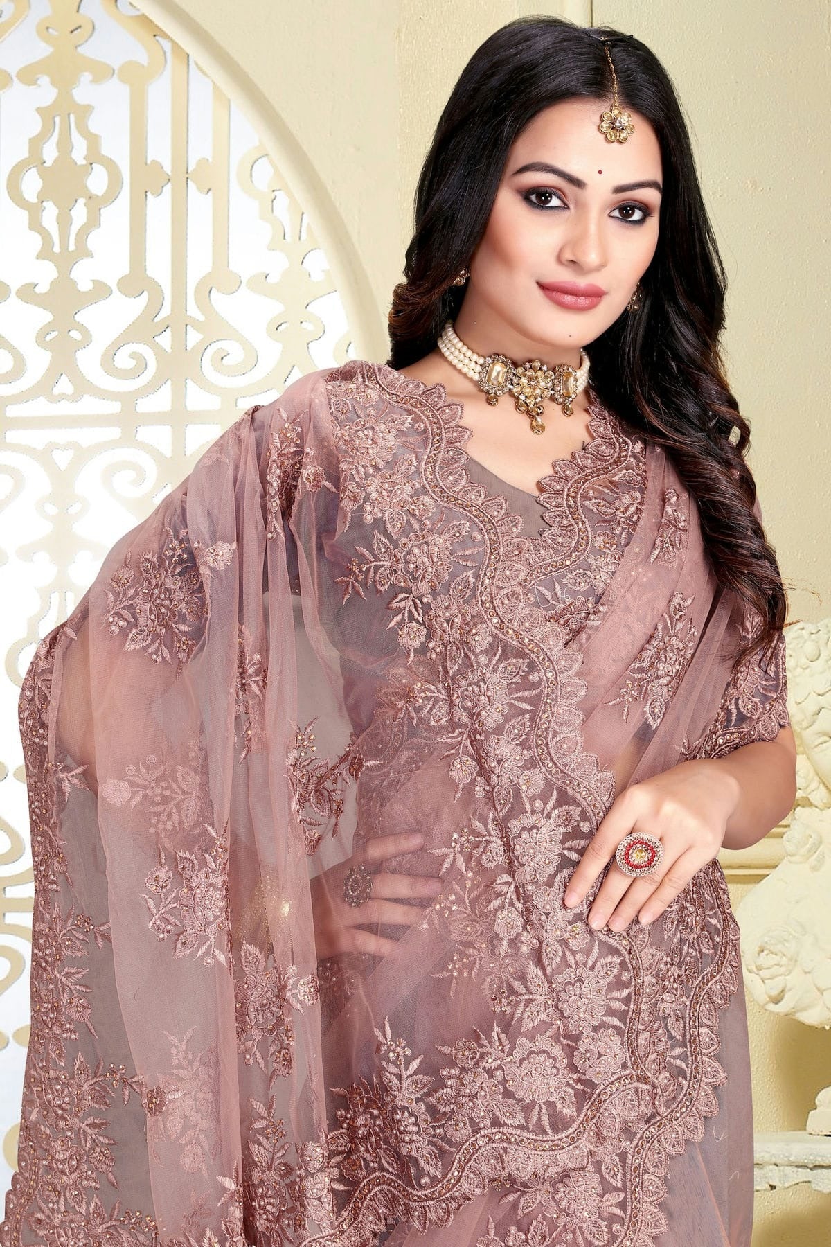Dusty Pink Colour Net Saree SD1090816 A