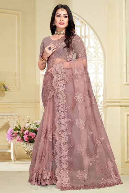 Dusty Pink Colour Net Saree SD1090816