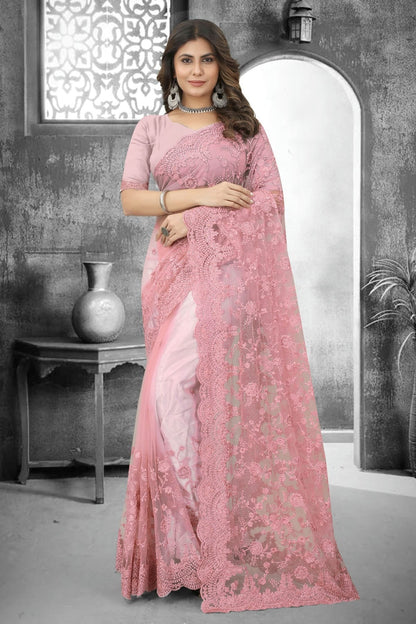 Dusty Pink Colour Net Saree SD1090850