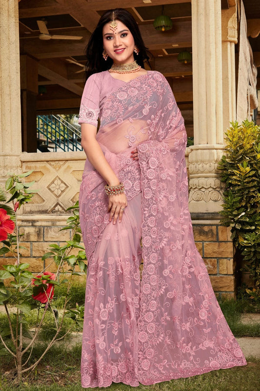 Dusty Pink Colour Net Saree SD1090858