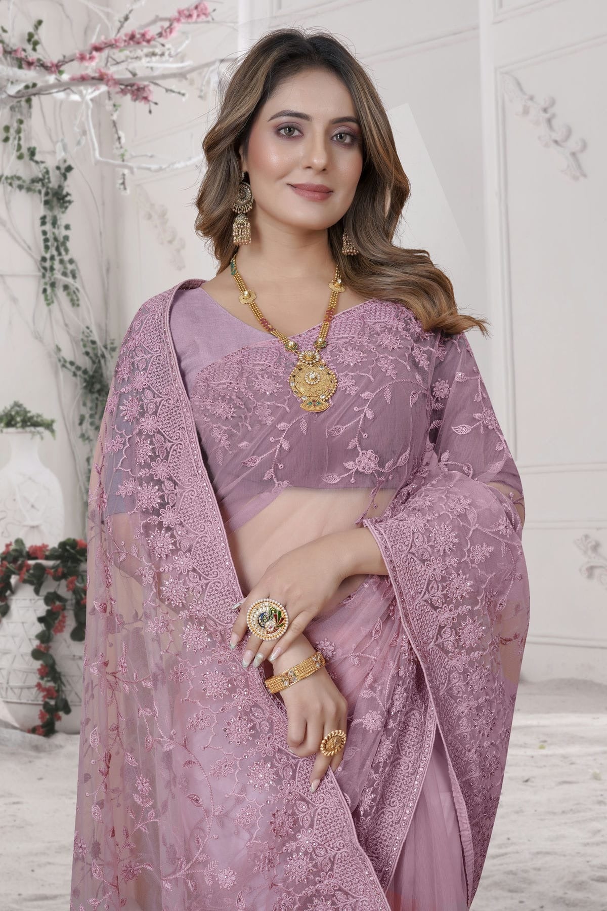 Dusty Pink Colour Net Saree SD1090878 A
