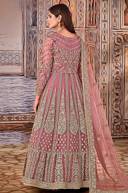 Dusty Pink Colour Net Semi Stitched Anarkali Suit SM1050281 A