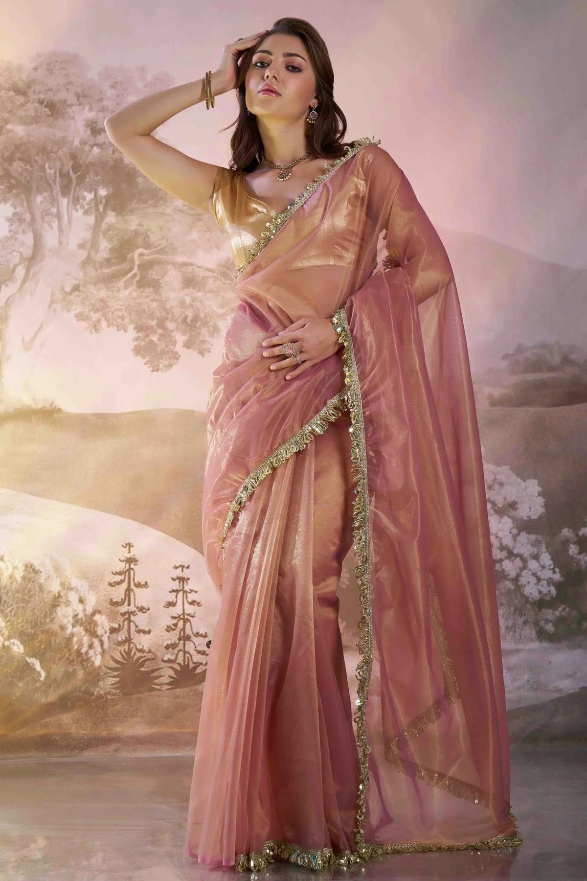 Dusty Pink Colour Twill Net Designer Saree SD1113019
