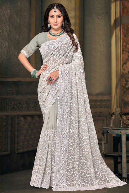 Dusty Pista Green Colour Georgette Designer Saree SD1091218