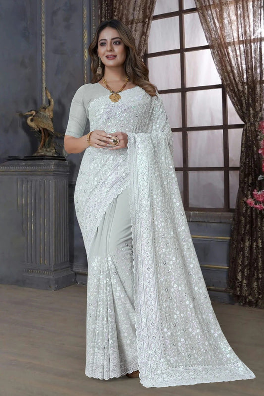 Dusty Pista Green Colour Georgette Saree SD1090885