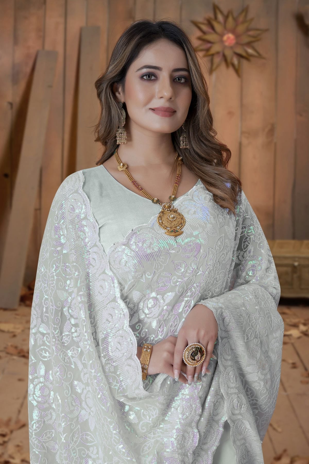 Dusty Pista Green Colour Georgette Saree SD1090891 A