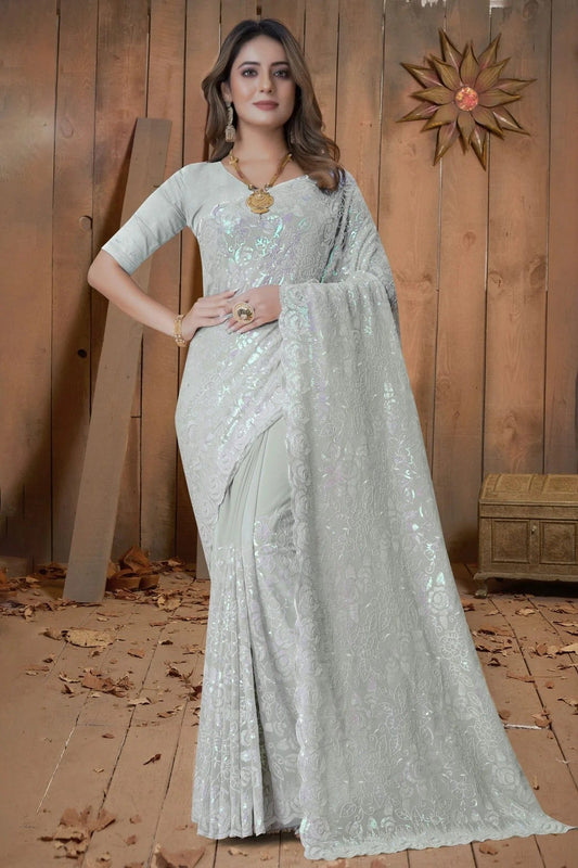Dusty Pista Green Colour Georgette Saree SD1090891