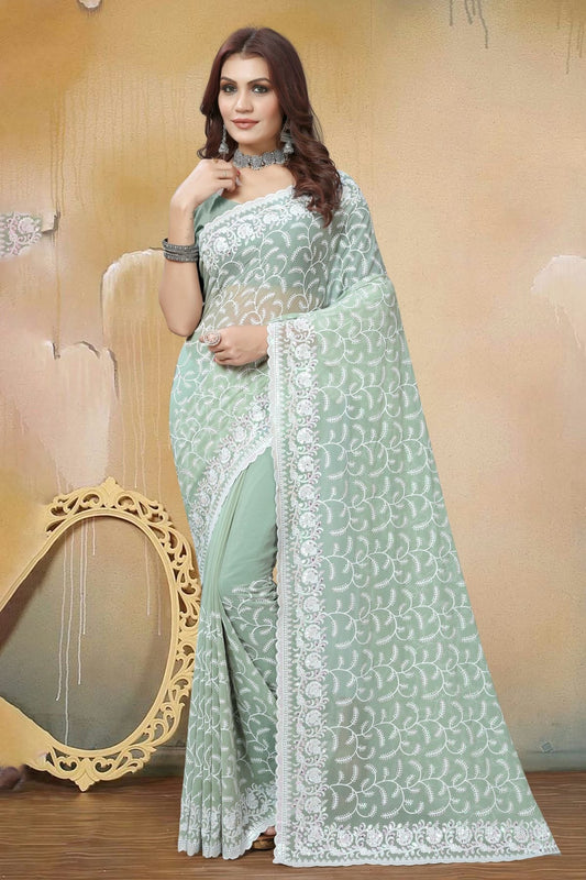 Dusty Pista Green Colour Georgette Saree SD1090926