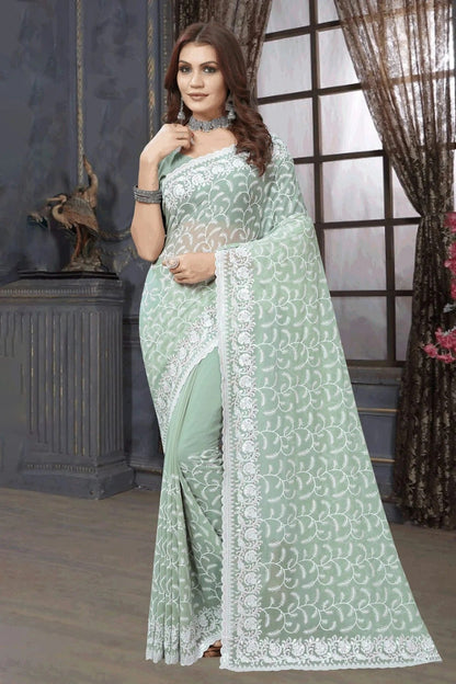 Dusty Pista Green Colour Georgette Saree SD1090959