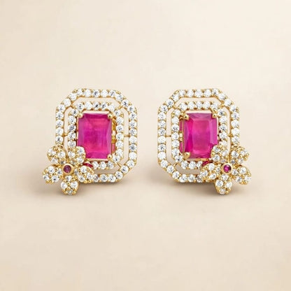 Elegant Pink Stone Micro Gold Plated Designer Stud Earrings