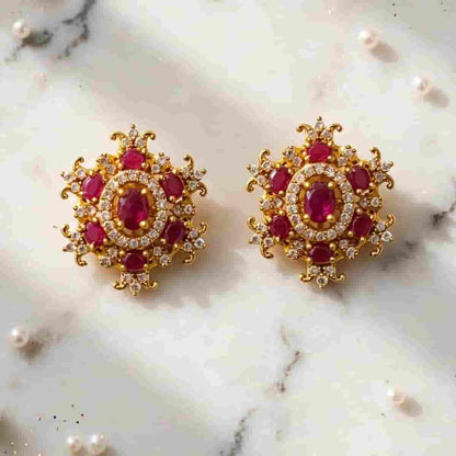 Elegant Pink Stone Micro Micro Gold Plated Designer Stud Earrings
