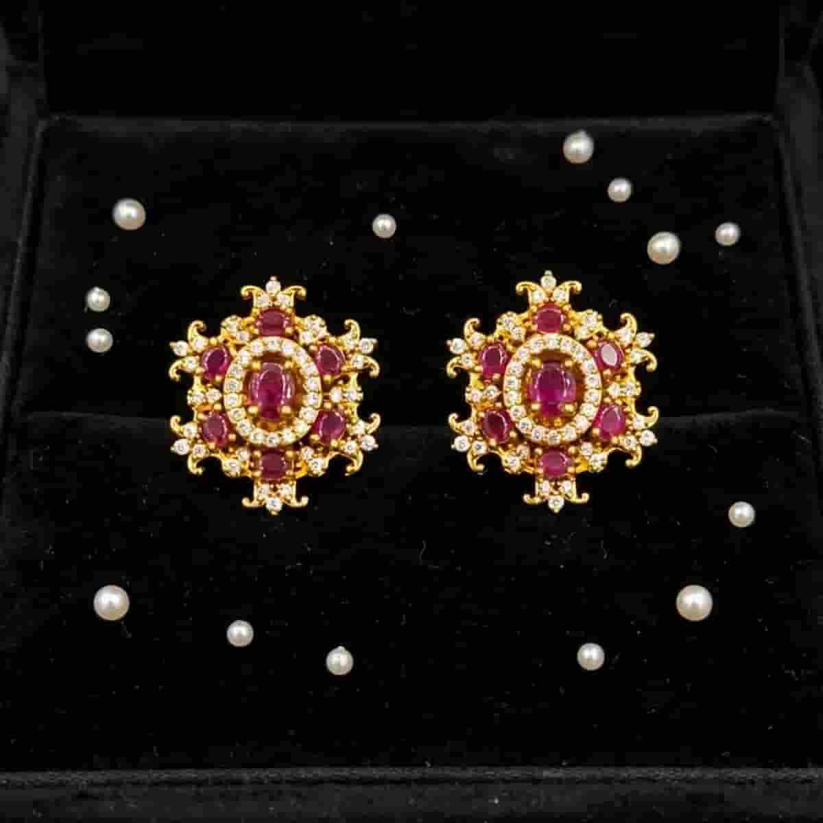 Elegant Pink Stone Micro Micro Gold Plated Designer Stud Earrings