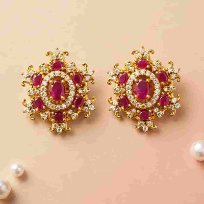 Elegant Pink Stone Micro Micro Gold Plated Designer Stud Earrings
