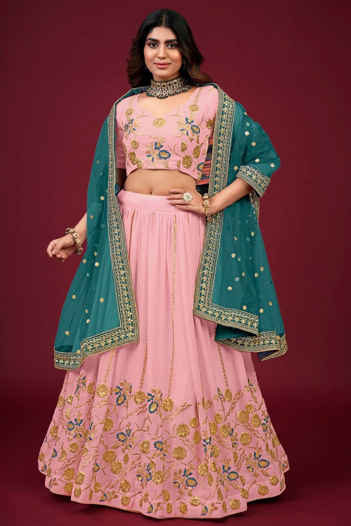 Faux Georgette Designer Lehenga Choli In Baby Pink Colour LC1270031 A