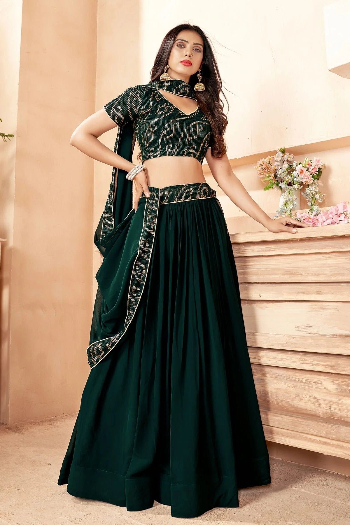 Faux Georgette Designer Lehenga Choli In Green Colour LC1270005 A