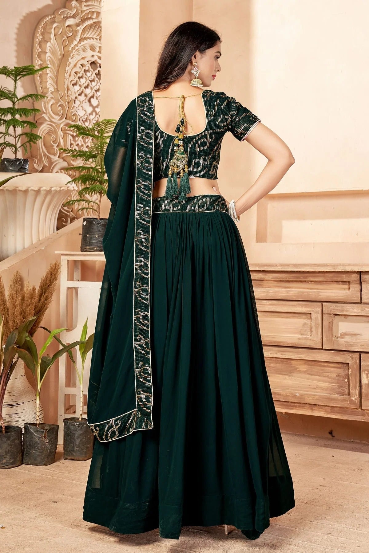 Faux Georgette Designer Lehenga Choli In Green Colour LC1270005 B