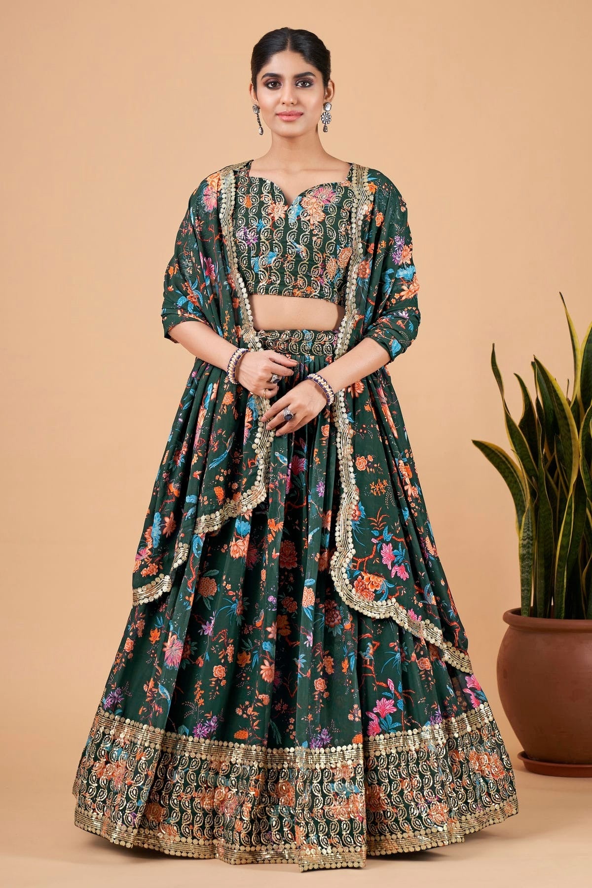 Faux Georgette Designer Lehenga Choli In Green Colour LC1270028 A