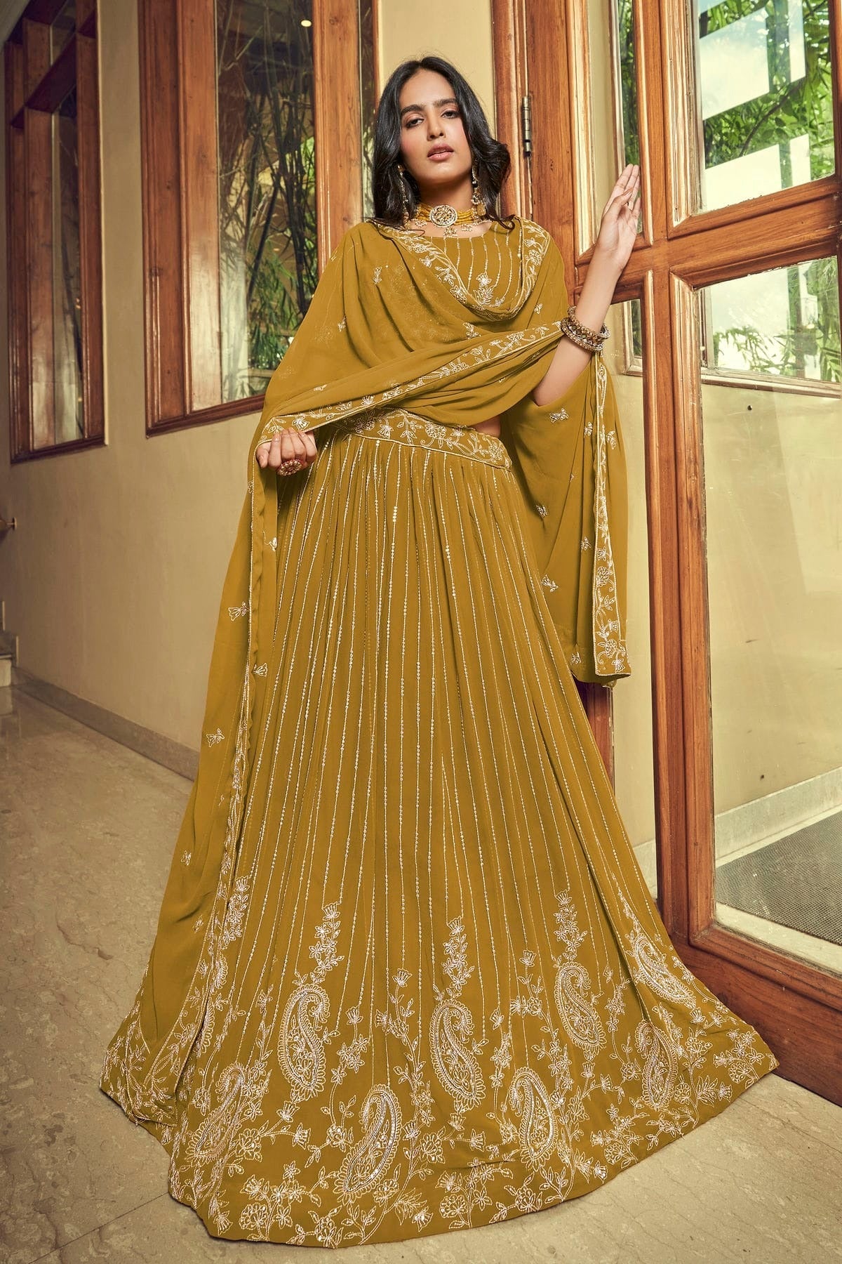 Faux Georgette Designer Lehenga Choli In Mustard Colour LC1270023 A