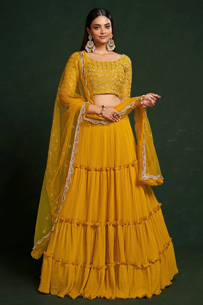 Faux Georgette Designer Lehenga Choli In Mustard Colour LC1270066 A