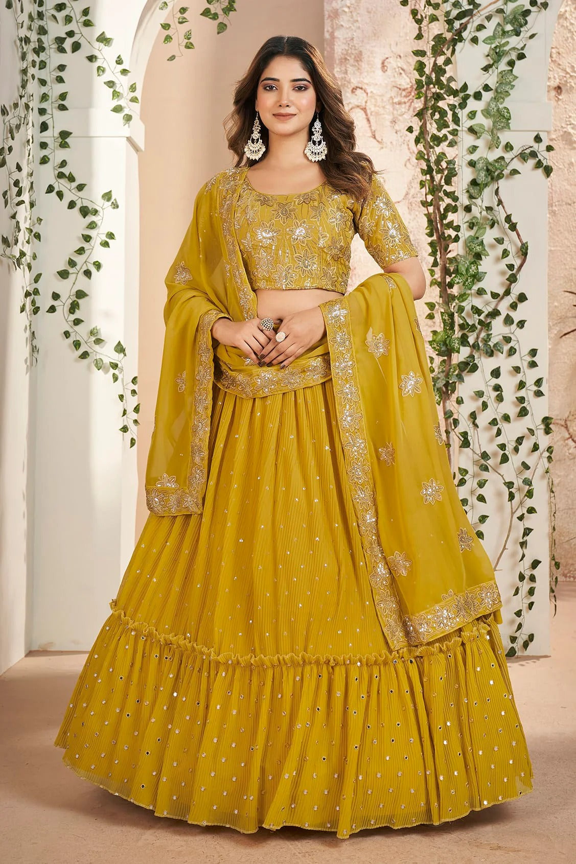 Faux Georgette Designer Lehenga Choli In Mustard Colour LC1270083 A