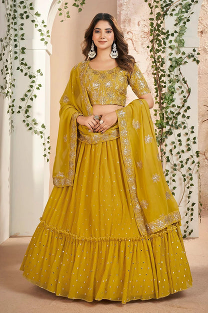Faux Georgette Designer Lehenga Choli In Mustard Colour LC1270083 A