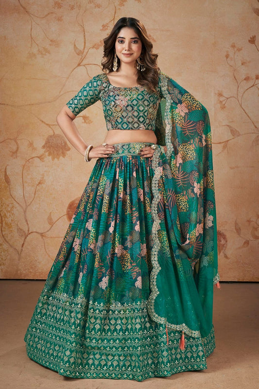 Faux Georgette Designer Lehenga Choli In Rama Green Colour LC1270087 A