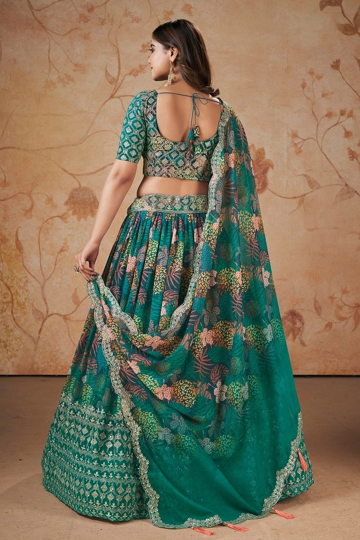 Faux Georgette Designer Lehenga Choli In Rama Green Colour LC1270087 B