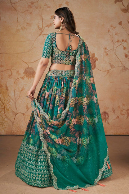 Faux Georgette Designer Lehenga Choli In Rama Green Colour LC1270087 B