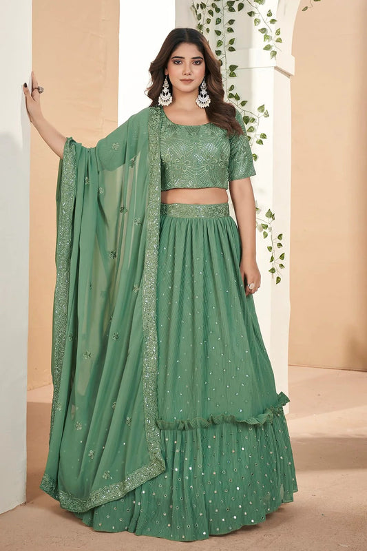 Faux Georgette Designer Lehenga Choli In Sea Green Colour LC1270082 A