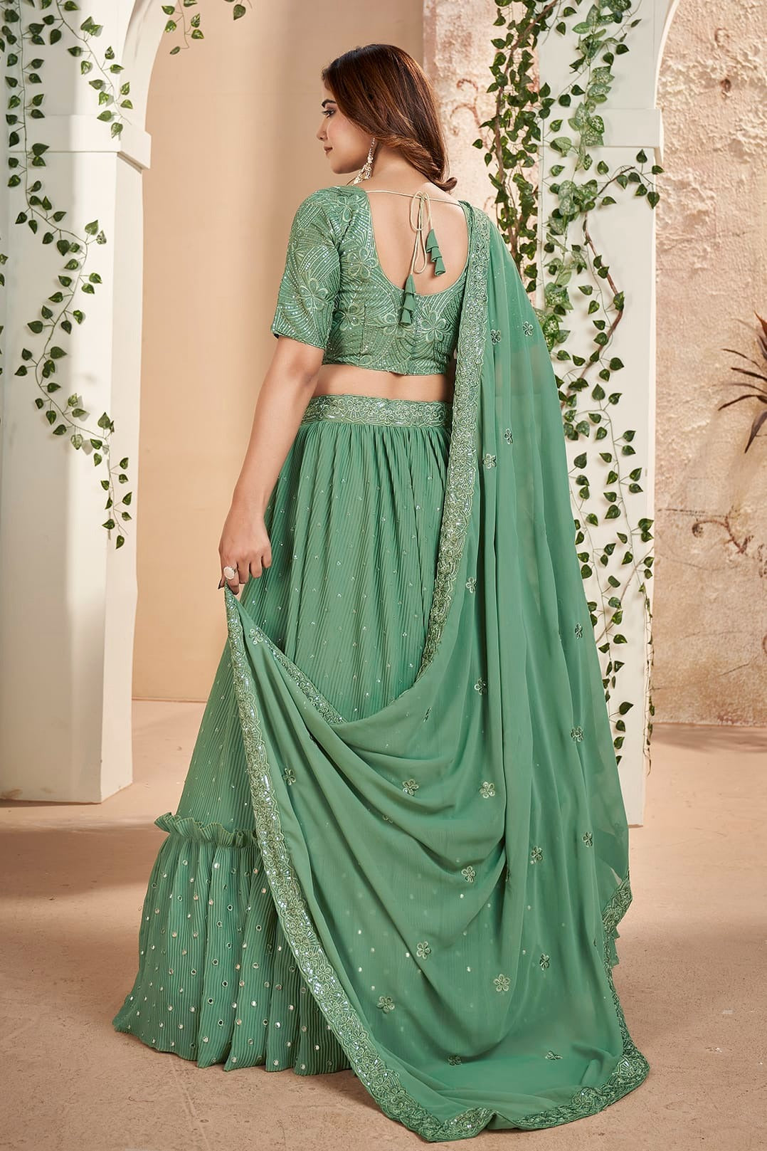 Faux Georgette Designer Lehenga Choli In Sea Green Colour LC1270082 B