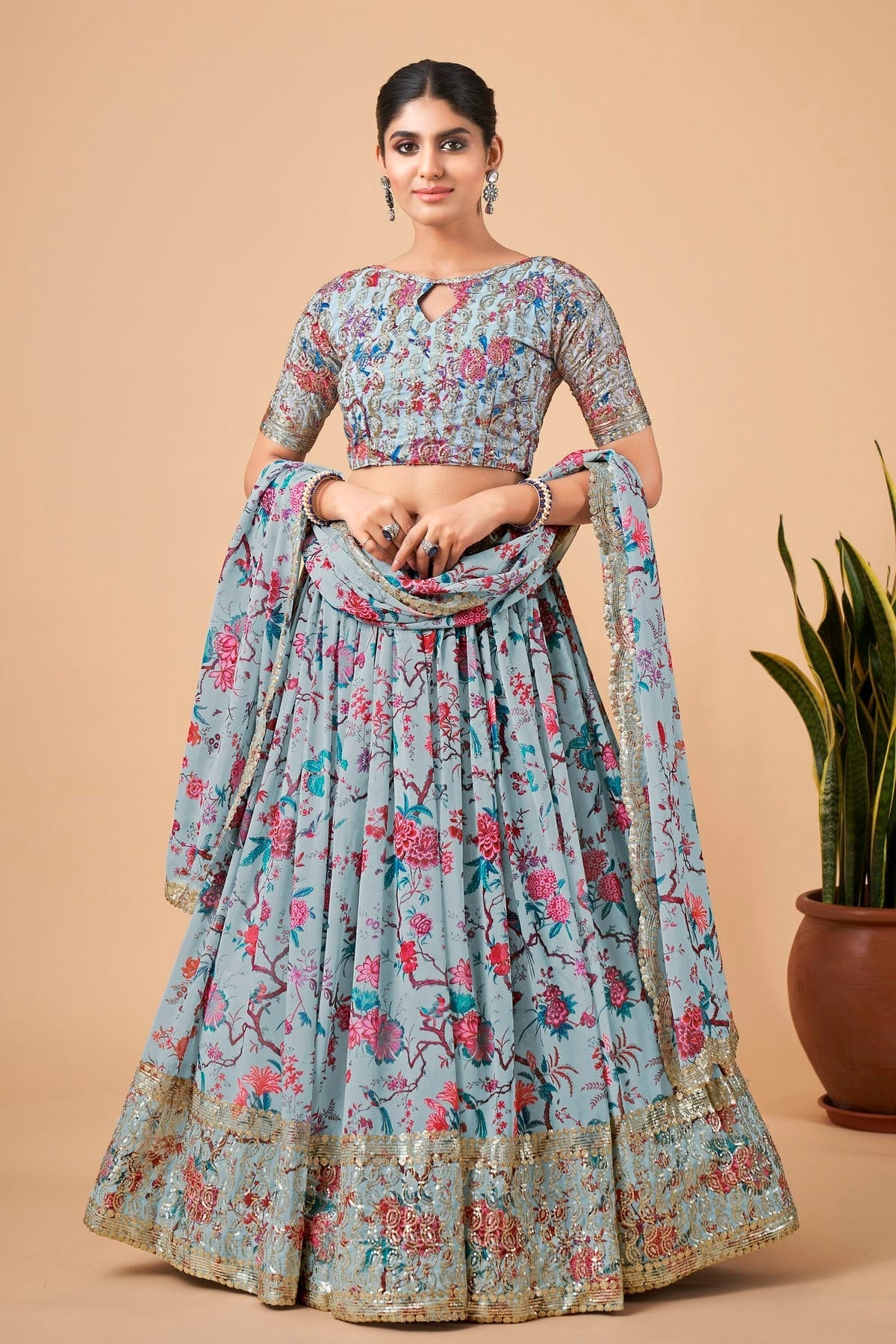 Faux Georgette Designer Lehenga Choli In Sky Blue Colour LC1270025 A