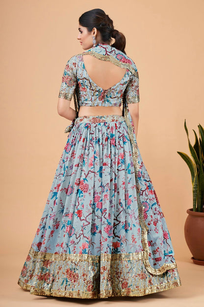 Faux Georgette Designer Lehenga Choli In Sky Blue Colour LC1270025 B