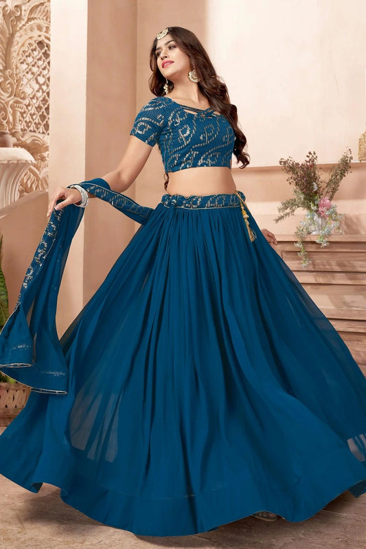 Faux Georgette Designer Lehenga Choli In Teal Blue Colour LC1270007 A
