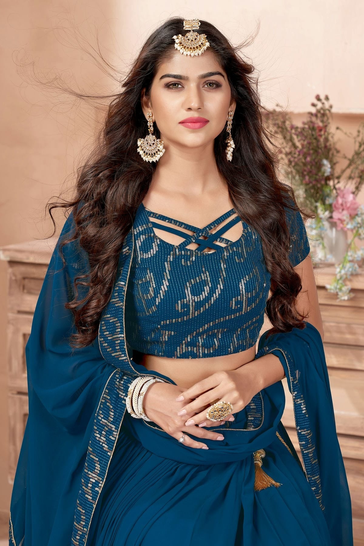 Faux Georgette Designer Lehenga Choli In Teal Blue Colour LC1270007 B
