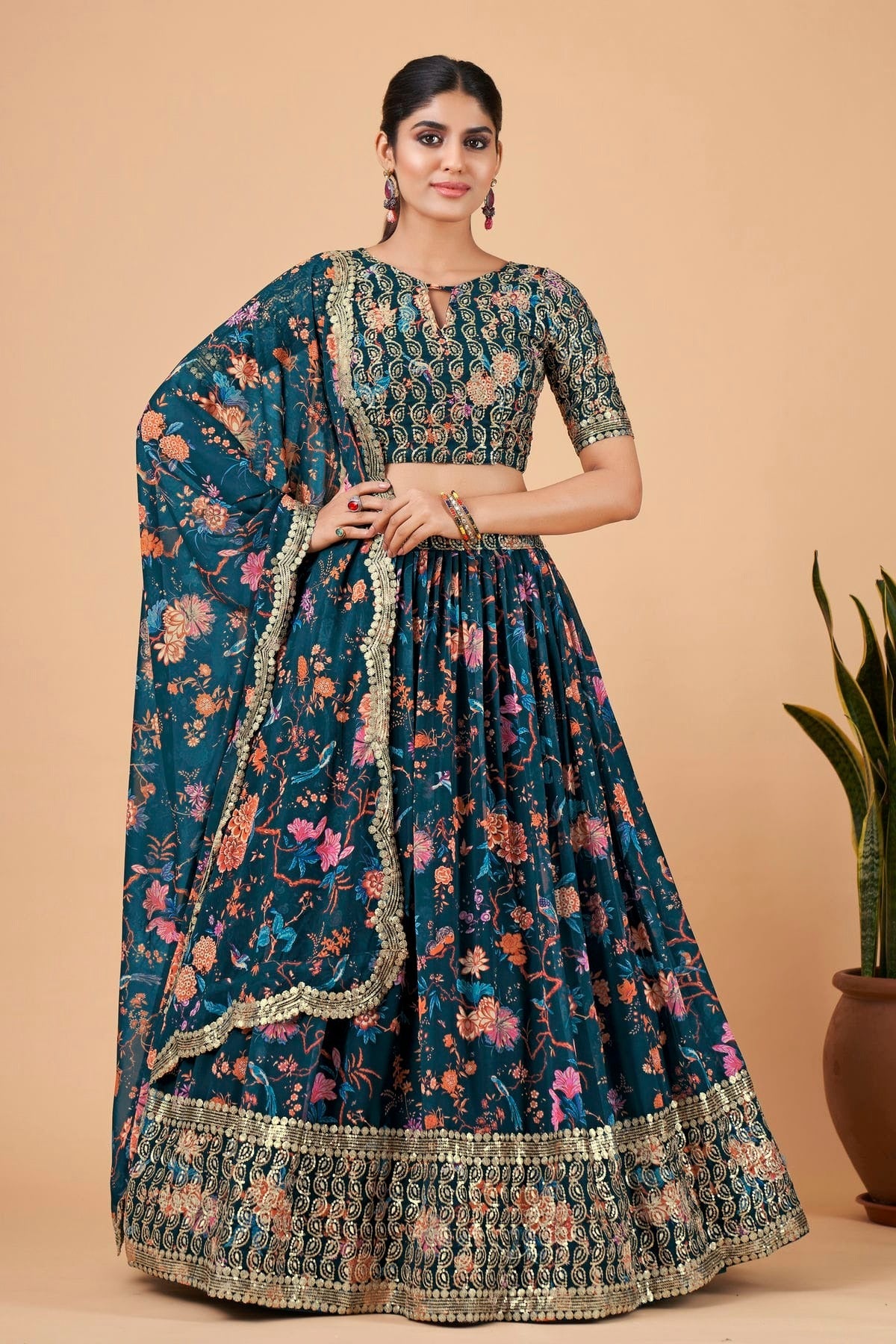Faux Georgette Designer Lehenga Choli In Teal Blue Colour LC1270027 A