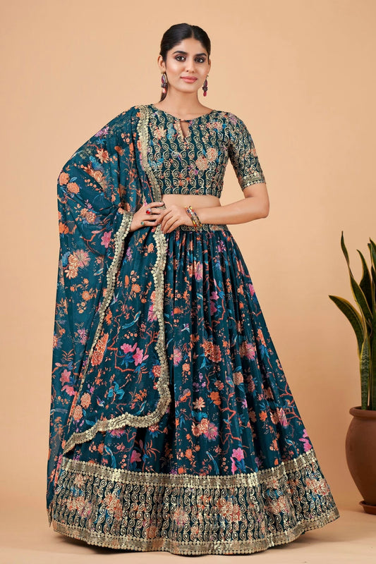 Faux Georgette Designer Lehenga Choli In Teal Blue Colour LC1270027 A