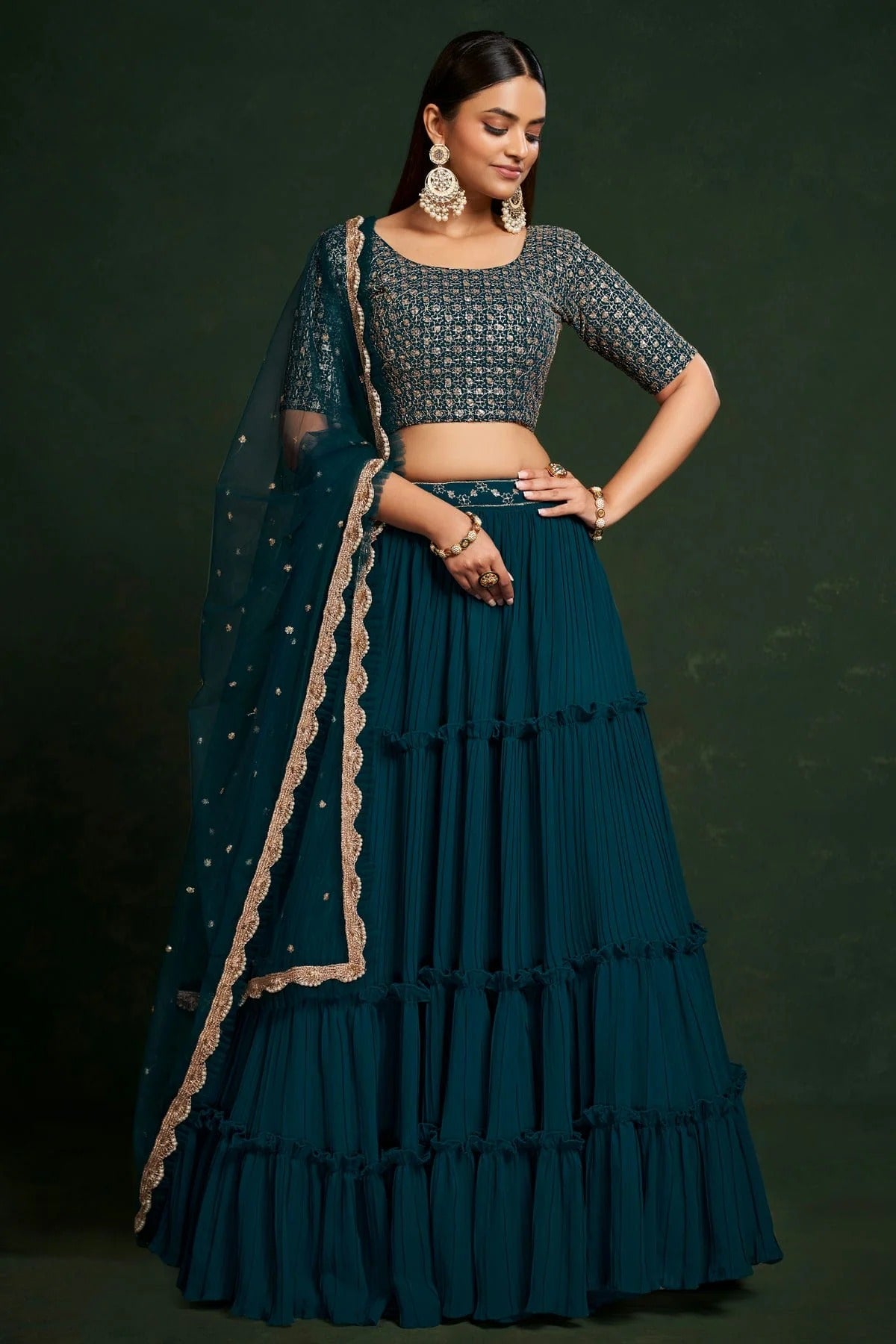 Faux Georgette Designer Lehenga Choli In Teal Blue Colour LC1270069 A