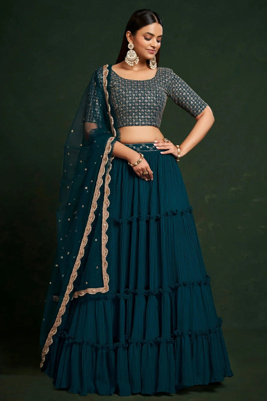 Faux Georgette Designer Lehenga Choli In Teal Blue Colour LC1270069 A