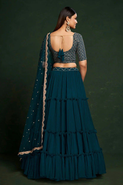 Faux Georgette Designer Lehenga Choli In Teal Blue Colour LC1270069 B