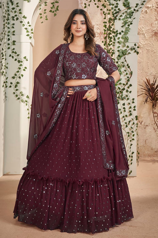 Faux Georgette Designer Lehenga Choli In Wine Colour LC1270085 A